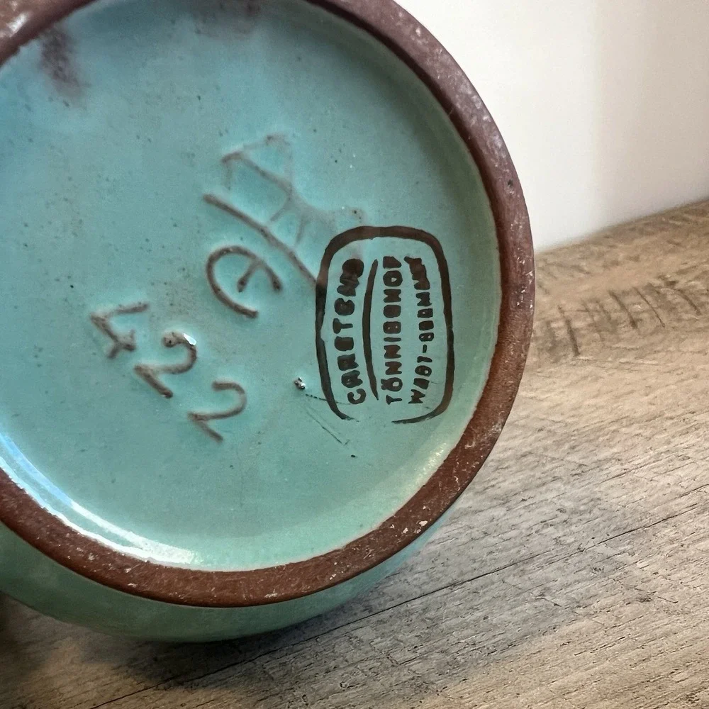 Teal And Gold‎ West Germany Mid-Century Pottery Matching Vases Jugs Vtg WWII